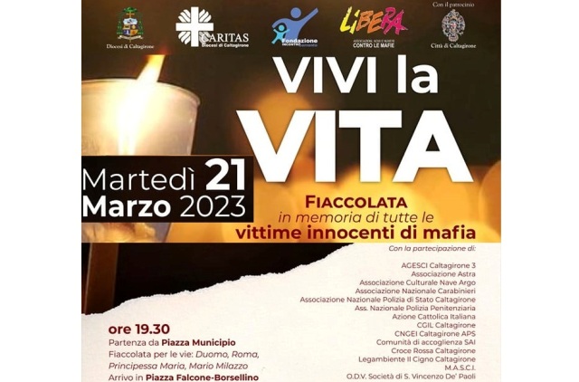 Caltagirone. “Vivi la vita”: martedì 21 marzo, dalle 19.30, ci sarà una fiaccolata in memoria delle vittime innocenti della mafia